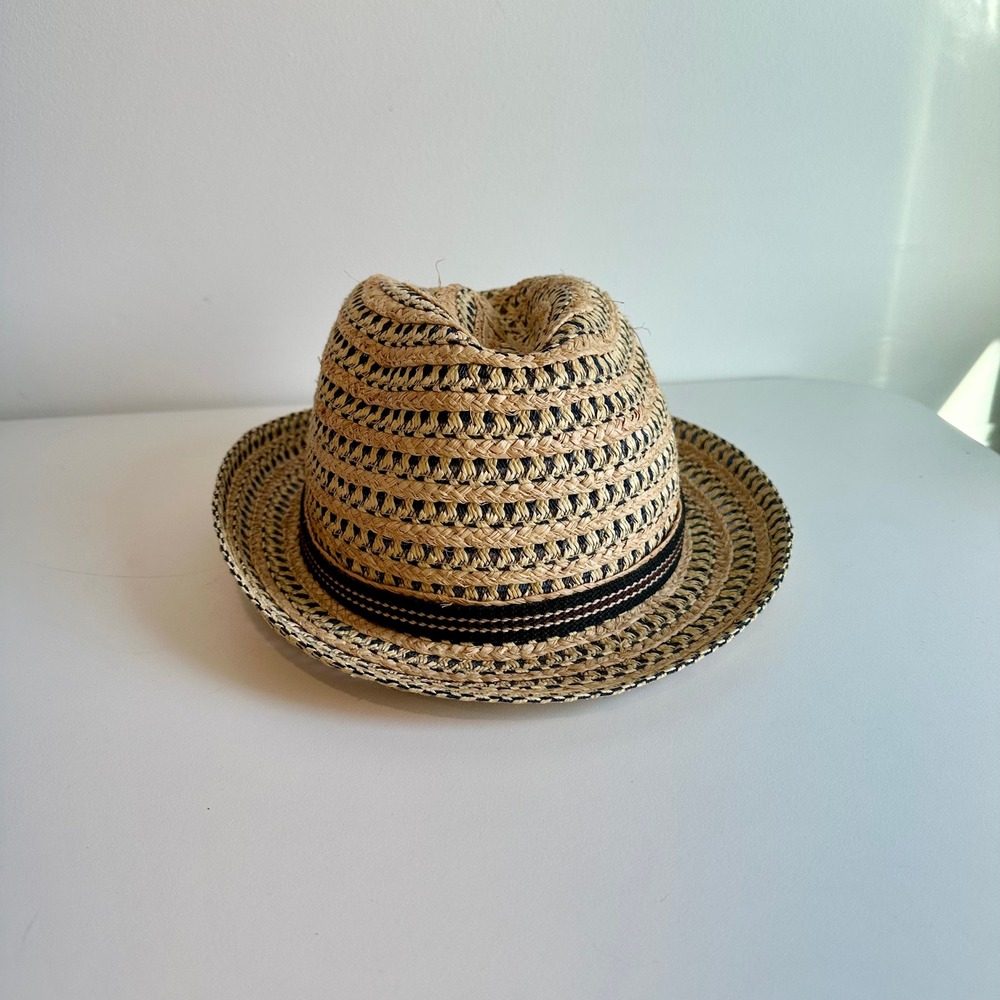 Scala Classico Handmade Straw Fedora Hat Tan/Beige with Black Band Size Large